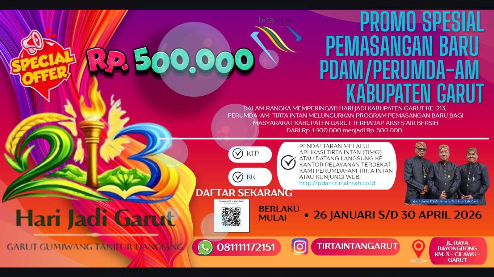 Rayakan Hari Jadi Garut ke-213, PDAM Tirta Intan Beri Promo Sambungan Air Baru